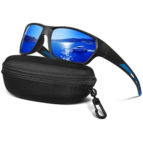 XVXV Sports Polarized Sunglasses for Men, Sun Glasses Wrap Around UV Protection for Driving Fishing Golf(black/deep blue)