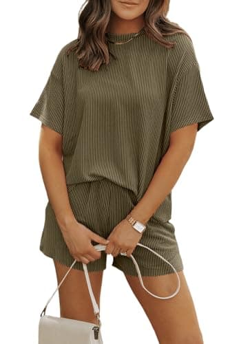 YBHUO 2 Piece Sets for Women Pajama Sets Pjs Sleepwear Soft Comfy Short Sleeve Tops and Shorts Lounge Set Loungewear Outfit