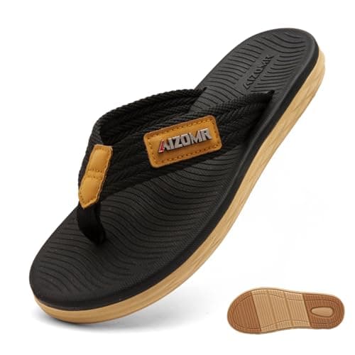 RIKANR Men's Flip Flops Open Toe Summer Beach Thong Sandals Lightweight Non-Slip Comfort Shoes with Soft Cushion Size 5.5-11(A2288-Black-10)