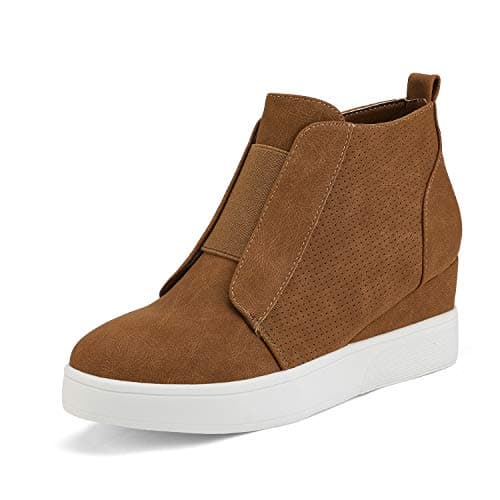 DREAM PAIRS Women’s Platform Wedge Sneakers Ankle Booties,Size 9.5,Tan,WEDGE-SNKR-1
