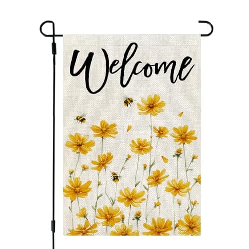 CROWNED BEAUTY Spring Summer Garden Flag Yellow Wildflower Welcome 12x18 Inch Double Sided Small Seasonal Holiday Floral Farmhouse Decoration for Outdoor Lawn Yard