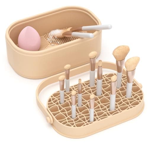 Makeup Brush Cleaner Mat 3 in 1 Makeup Brush Holder Silicone Makeup Brush Drying Rack Make Up Brush Cleaning Bowl Make Up Brush Cleaner Pad Cosmetic Storage Box Cleaning Tool for Sponge Powder Puff