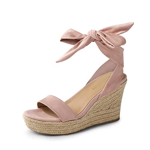 DREAM PAIRS Womens Open Toe Espadrilles Wedges Tie Lace Up Cute Ankle Strap Platform Sandals Dressy Shoes,Size 5,Pink,SDPW2301W