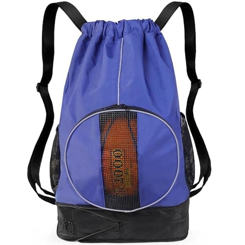 SKAITU Basketball Backpack, 45 L Drawstring Gym Bag with Large Shoe Compartment and Wet Pockets for Women Men Sports Bag-Blue