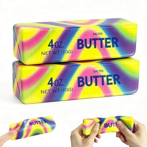 Butter Squishy, 2026 Newest Slow Rising Squeeze Toy – Realistic Butter Stick, Rainbow Swirl, Non-Stick TPR for Desk Decor, Party Gift, Stress Relief for Adults Kids (2PCS)