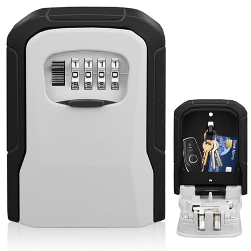 TEUEN Key Lock Box, Wall Mount Lock Box for Keys with Code Resettable Combination Code Lockbox Security Safe Box for Outside Outdoor Home Office Apartment Realtors Spare Keys Storage