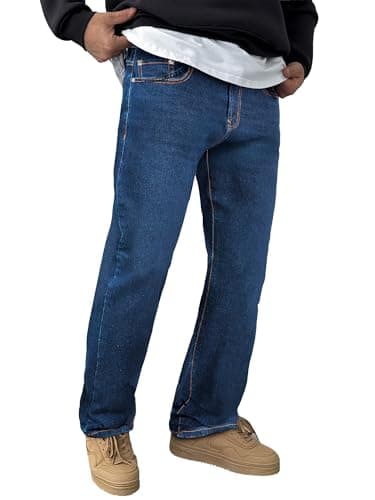 JMIERR Men Relaxed Fit Jeans Straight Leg Stretch Classic Button Comfort Flex Denim Pants, 32W×32L, Sail Blue