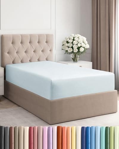 Twin Fitted Bed Sheet - Bottom Single Fitted Sheet Only - Ultra-Soft Hotel Luxury Bedding w/ 8-16 Inch Deep Pockets - Breathable, Cooling & Wrinkle Free - Easy-Fit, Fade & Shrink Resistant - Ice Blue