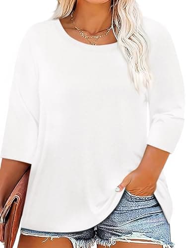 Beautife Womens Plus Size Tunic Tops for 3/4 Sleeve Casual Crewneck Tshirts