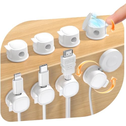 8 Pack Rotatable Cable Clips Cord Organizer,Desk Cable Management Accessory,Cord Clips,Adhesive USB Wire Holder Keeper Organizer for Home Office Desk Phone Car Wall Desktop Nightstand Cable Organizer