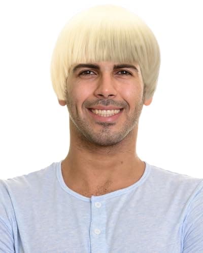 PATURPINT Short Mushroom Wig for Men-Synthetic 60s Bowl Cut Wigs for Anime Movie Music Costume Halloween Cosplay Party (Blonde)