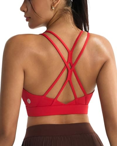 RUNNING GIRL Sports Bras for Women,Strappy Crisscross Back Running High Impact Sports Bra with Removable Cups(2310Deep Red_XXL)