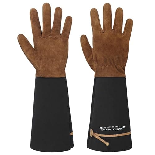 HANDLANDY HLDD Long Gardening Gloves for Women Men - Leather Rose Pruning Gloves Thorn Proof - Breathable Working Glove for Planting, Weeding, Yard Work