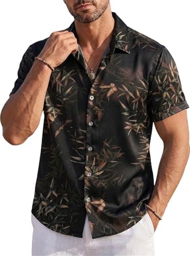 GIANZEN Mens Hawaiian Shirt Short Sleeve Beach Button Down Tropical Summer Up Men's Casual Aloha Party Flower Shirts Navy Leaf Size XXXL