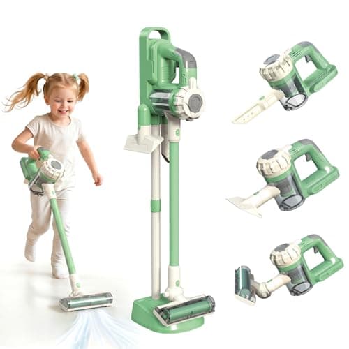 VARANO 3-in-1 Kids Vacuum that Really Works - Toddler Toy Vacuum with Storage Stand & Real Suction - Montessori Cleaning Toy for Boys & Girls Ages 3+ (Green)