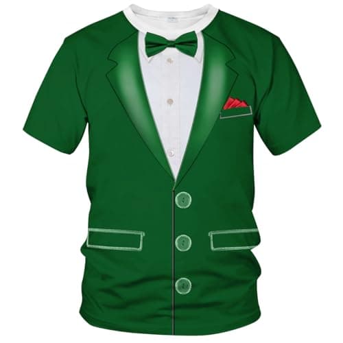 Blissboy Green Tuxedo T-Shirt - Funny Fake Suit Graphic Tee with Bow Tie, Novelty Party Costume Shirt, Unisex Adult,Dray Green,M