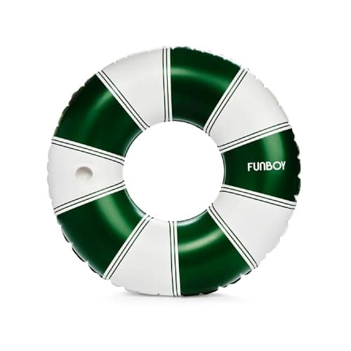 FUNBOY Giant 46" Vintage Green Stripe Pool Tube Float with Cup Holder
