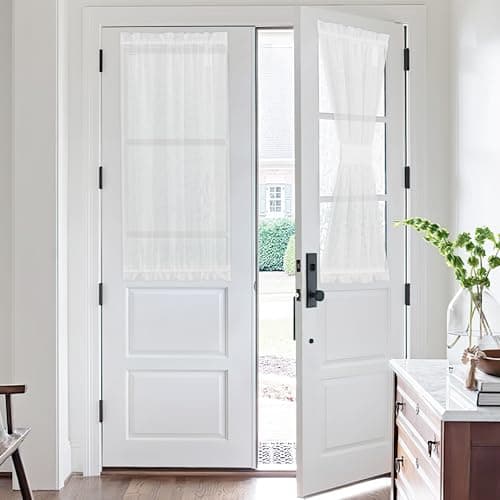 NICETOWN 2 Panels Ivory White Sheer Curtains Elegant Translucent Drapes Light Reducing Sheer Curtians for Front Back Door Window Blinds, French Door Curtains for Classroom, 26" W x 40" L