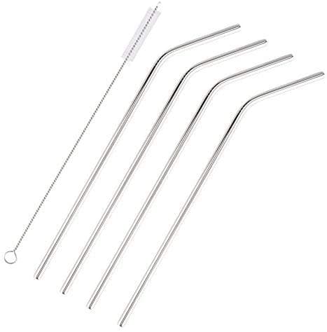 Reusable Straws - Set of 4 - Stainless Steel with Cleaning Brush - Eco-Friendly and Practical - Fits Any Brand Tumbler or Cup from 16 to 50 oz. - 10.5" Long