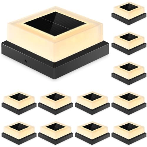 JOFIOS 4x4 Solar Post Cap Lights 12pack, Fence Post Solar Lights Outdoor Waterproof with Warm White Lighting，Black Waterproof Cap Post Lights fit 3.5x3.5/4x4 Wooden/Vinyl Posts