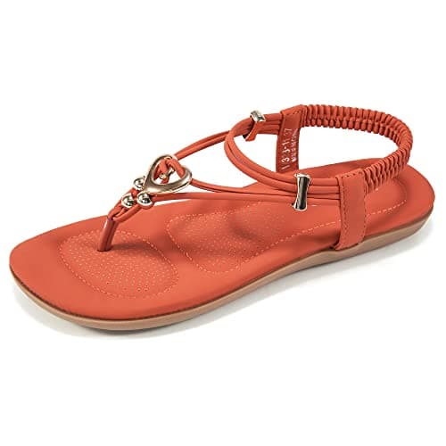 Alicegana Women's Summer Sandals Bohemian Beaded Ankle Walking Strap Casual Flip Flops Ladies Sexy Flats Comfortable Shoes