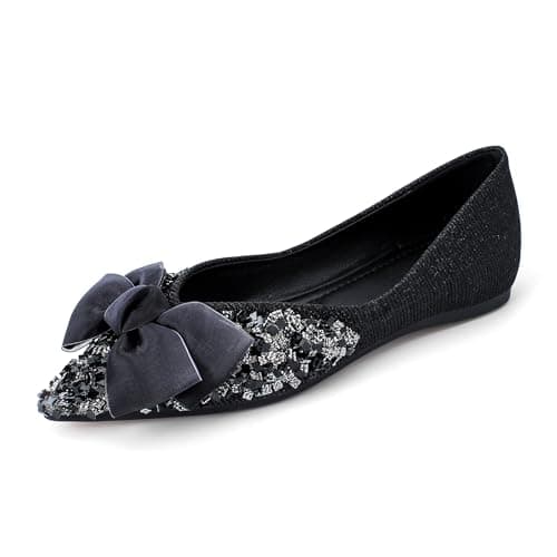 DUWEIDU Women's Flats Slip on Pointed Toe Ballet Flat Shoe Black Size 10.5