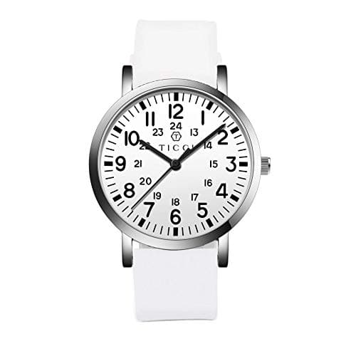 TICCI Unisex Men Women Medical Quartz Watch Arabic Numerals Military Time Easy Read Dial Silicone Band Waterproof for Students Doctors Nurses (White White-2)