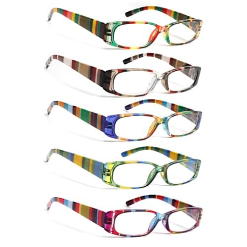 SIGVAN 5 Pack Spring Hinge Reading Glasses Rectangular Fashion Quality Readers for Men and Women (Mix Colors, 1.00, x)
