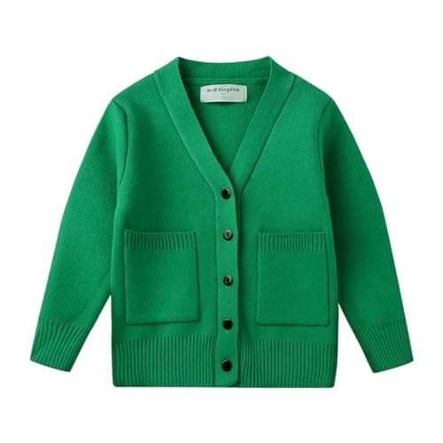 Mud Kingdom Cardigan Sweater for Toddler Boys School Uniform Solid Long Sleeve V-Neck Knit Sweater Button Down Fall Warm Knitted Outerwear Green 3T
