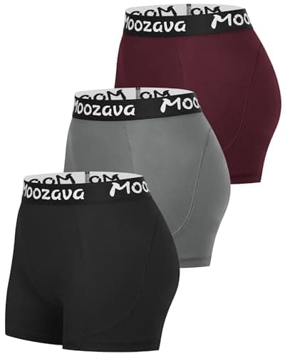 Moozava 3" Womens Spandex Volleyball Shorts 3 Pack Athletic Compression Shorts for Running Gym Workout Yoga Cheer Dance Black Gray Wine Red M