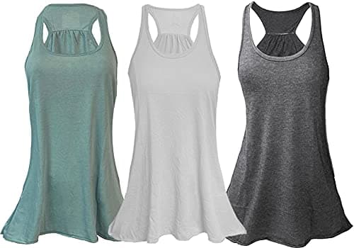 Women’s Flowy Racerback Tank Top – Lightweight Athletic Sleeveless Workout Gym Shirt – Regular & Plus Pack of 3 (Mint/Wht/Gry, M)