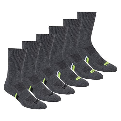PUMA Men's Crew Socks (6-Pack), Grey/Green, 10-13