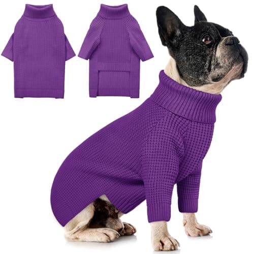 Queenmore Small Dog Sweater, Waffle Knit Plaid Dog Sweaters for Small Dogs