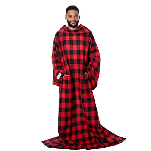 Snuggie The Original Wearable Blanket With Sleeves & Pockets | Fleece, Throw for Adult Men & Women, Machine Washable, Gift for Holidays, As Seen on TV | One Size, Black/Red Buffalo Plaid, 71 x 54