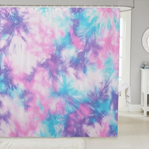 Feelyou Tie Dye Shower Curtain for Bathroom with 12 Hooks 72Wx72L