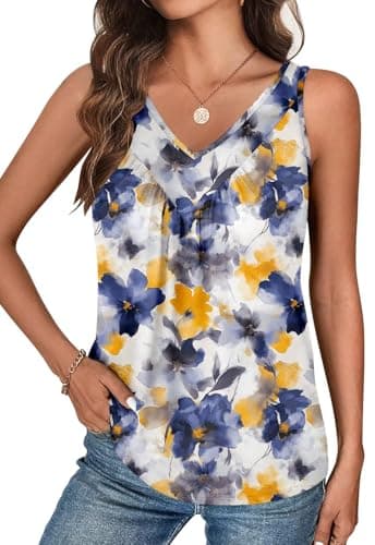 Bliwov Womens Tank Tops V Neck Ruched Cute Summer Tops Loose Fit Casual Sleeveless Beach Vacation Clothes for Woman 2026