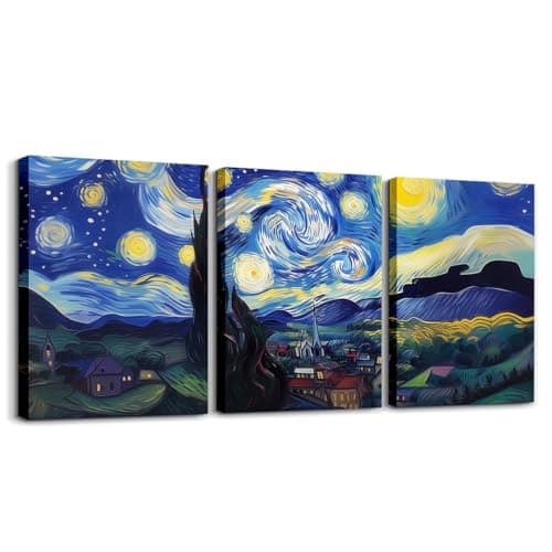 Galaxy Canvas Wall Art Set of 3,Abstract Ombre Art Framed Wall Art Oil Painting Rustic Wall Decor Aesthetic,Starry Sky Canvas Prints Artwork for Walls Farmhouse Hang Pictures Home Decor