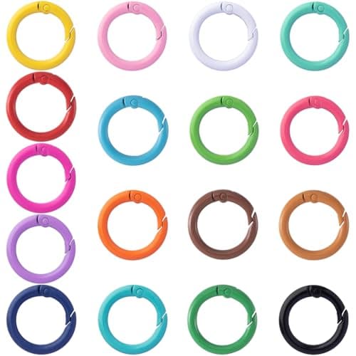 HINZIC 17Pcs 25mm Round Spring O Rings, Colorful Metal Key Ring Snap Buckle Clip Trigger DIY Accessories for Purse Keyrings Keychain Handbag Lanyard