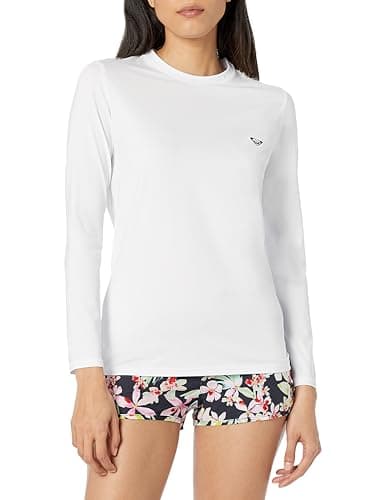 Roxy Women's Long Sleeve Loose Fit Rashguard UPF 50+ Quick-Dry Recycled Swim Shirt, White, Medium