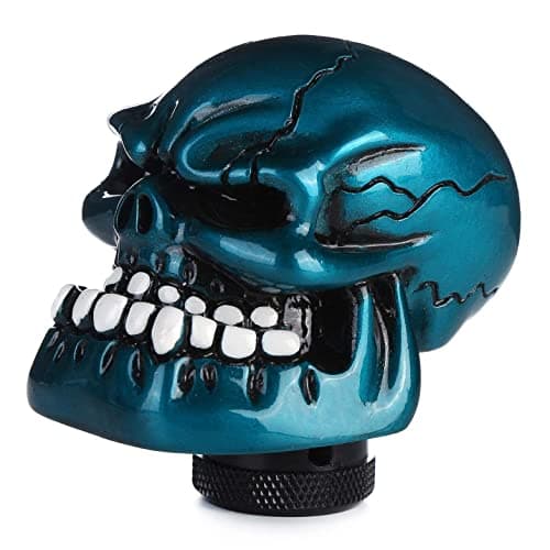 Arenbel Skeleton Shifter Knobs Skull Gear Lever Handle Car Shift Head Fit Most Manual Automatic Transmission, Metallic Blue