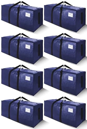 SWEET DOLPHIN 8 Pack 200LB Heavy-Duty Moving Bags with Wrap-Around Handles, Extra Large Storage Totes for Space Saving, Clothes Storage Bags, College Dorm Essentials, Blue, 24 Gal