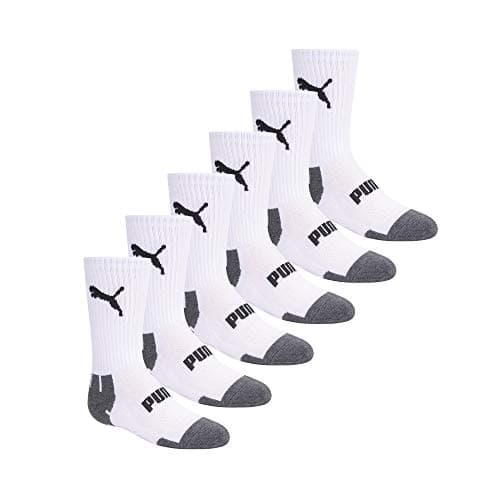 PUMA boys 6 Pack Cut Crew Socks, White/Multi, 56.5 US