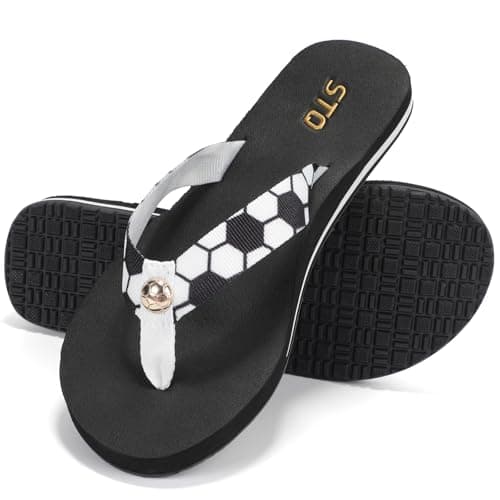 STQ Womens Arch Support Flip Flops Beach Sandals Soccer Black Size 7