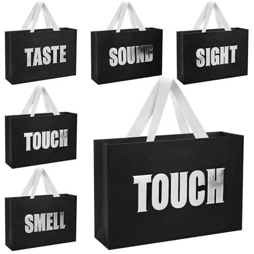 Xloey Five Senses Gift Bags for Him,12.6" Birthday Gift Bag with Ribbon Handles,5 Senses Black Bags with Silvery Word,for Birthday,Wedding,Anniversary,Valentine's Day, Party