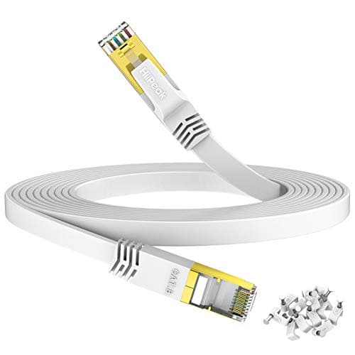 HiiPeak Cat 8 Flat Ethernet Cable 10m, Cat8 Internet Cable 40Gbps 2000Mhz High-Speed Professional LAN Patch Network Cables with RJ45 Gold-Plated Connector, Compatible with Cat5/Cat6/Cat7, White(10 m)
