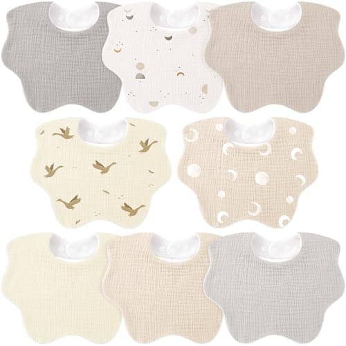 Bearmoss Baby Bibs for Drooling & Teething 8 Pack Muslin Cotton Bibs