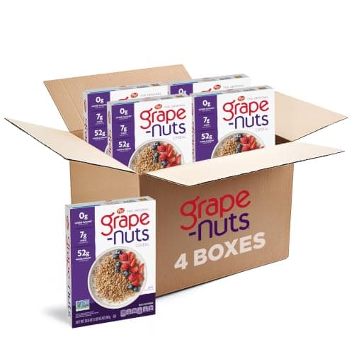 Post Grape Nuts Original Breakfast Cereal, Crunchy Whole Grain Wheat and Barley Cereal, Non-GMO Project Verified, 20.5 OZ Box (Pack of 4)
