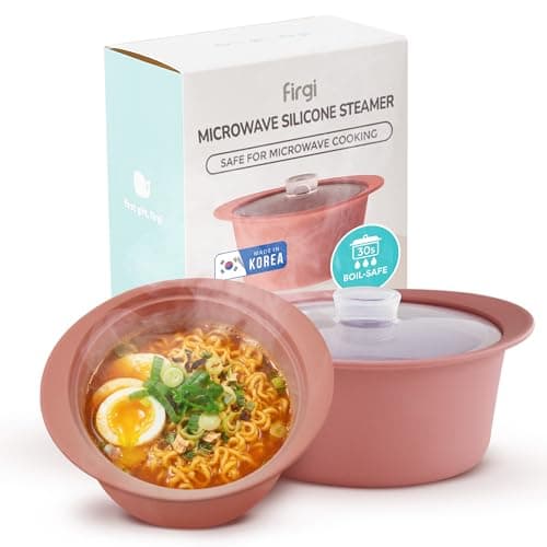 FIRGI 27oz Platinum Silicone Microwave Steamer Pot with Handle & Lid - Korean 100% Food-Grade Steamer Bowl, Heat-Resistant Cooker with Steam Holes, Easy Clean, Dishwasher Safe, Dry Rose