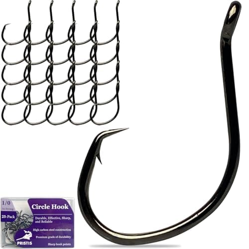 Pristis 25 Pack 1/0 Circle Hooks, Reinforced High Carbon Steel Beak Inline