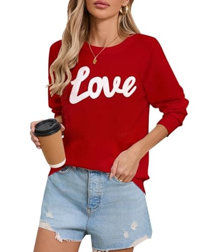 Allifewithu Women's Lightweight Thin Knit Pullover Sweaters Cute Love Valentine Sweater